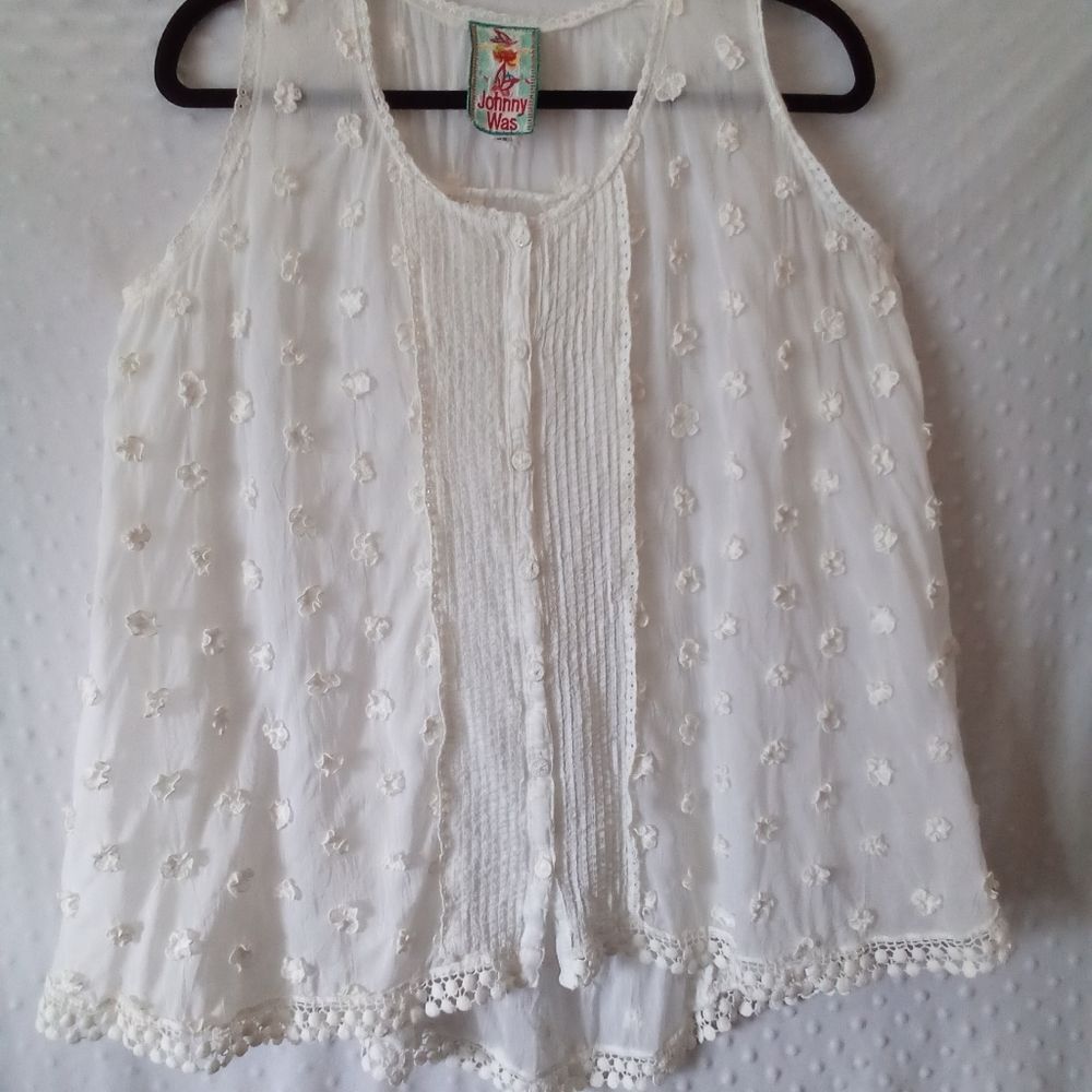 Johnny was sheer sleeveless top white  XS